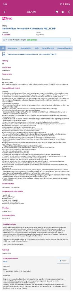 BRAC Recruitment Officer Job