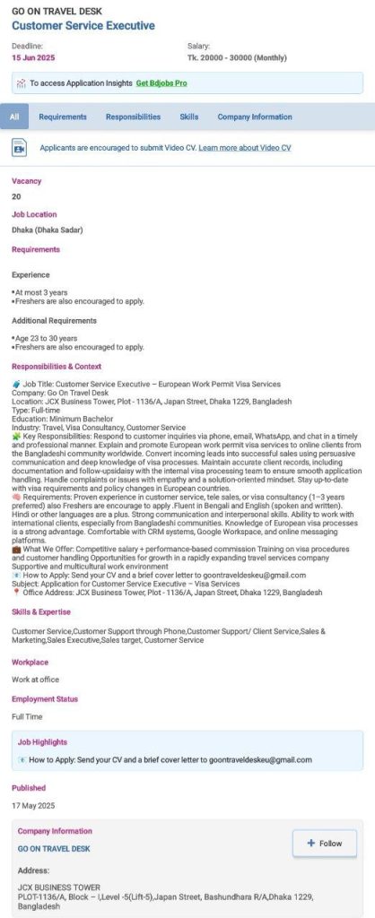 Customer Service Executive Job Circuler