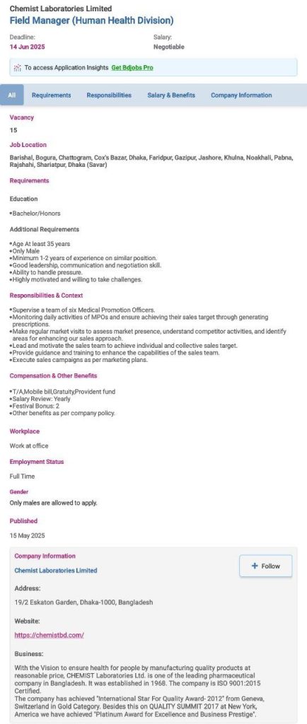 Field Manager Job Circular 2025