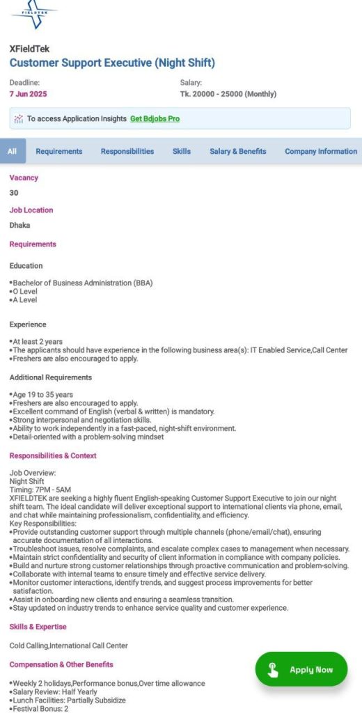 Customer Support Executive Job post